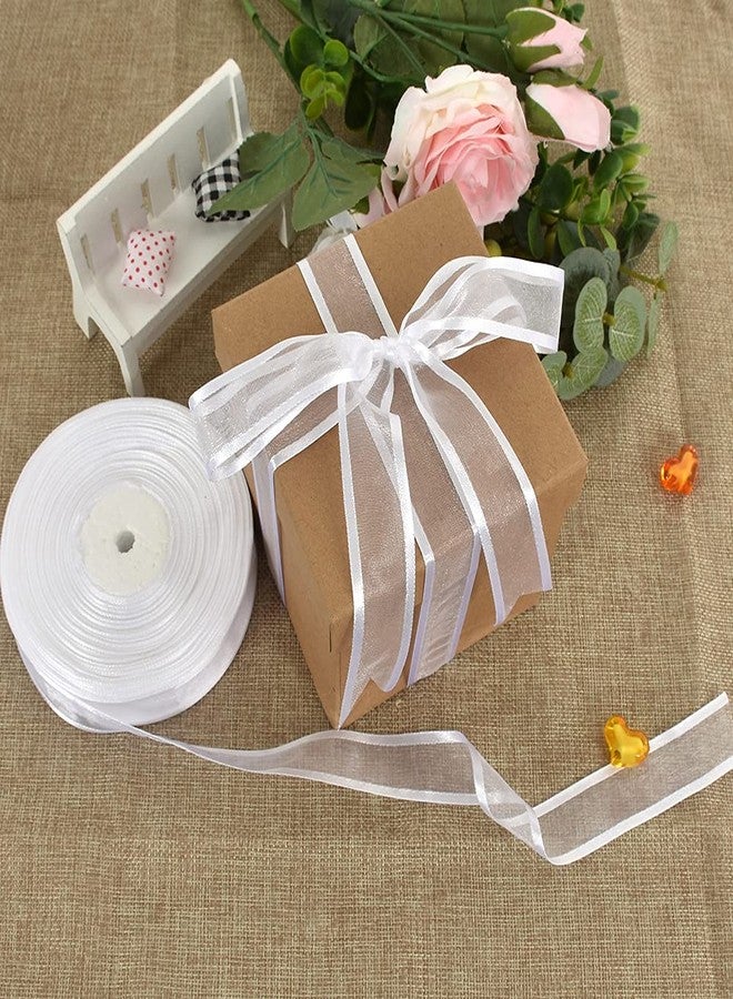 تونيفول شريط أورجانزا أبيض شفاف من تونيفول، مقاس 1 بوصة × 25 ياردة، مع شريط ساتان شيفون، لتغليف الهدايا، وتزيين حفلات الزفاف وأعياد الميلاد، وصنع فيونكات يدوية، وشرائط تغليف الزهور لعيد الميلاد وعيد الحب. - Image 3